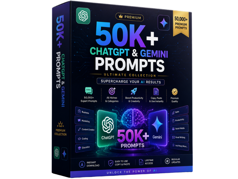 50K+ ChatGPT & Google Gemini Prompts Bundle – Ultimate AI Prompt Collection for Creators & Businesses