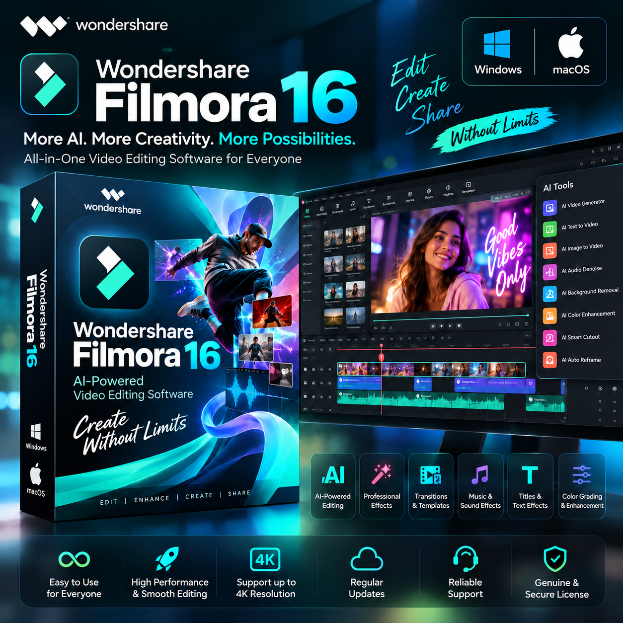 Wondershare Filmora 16 – AI-Powered Video Editing Software for Windows/Mac | Subscription in Nepal