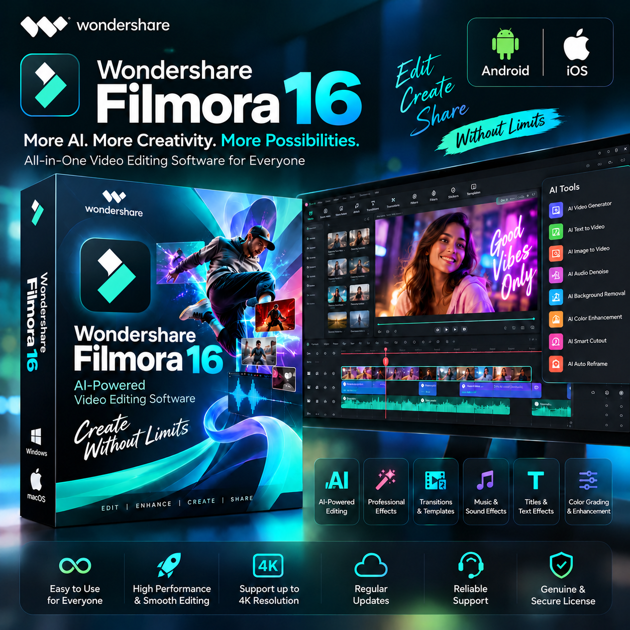 Wondershare Filmora 16 – AI-Powered Video Editing for Android/IOS | Subscription in Nepal